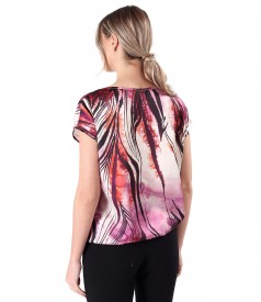 Elegant digital printed satin blouse with floral motifs