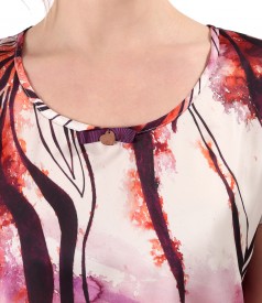 Elegant digital printed satin blouse with floral motifs