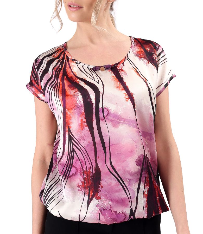 Elegant digital printed satin blouse with floral motifs