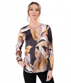 Digitally printed satin blouse with floral motifs