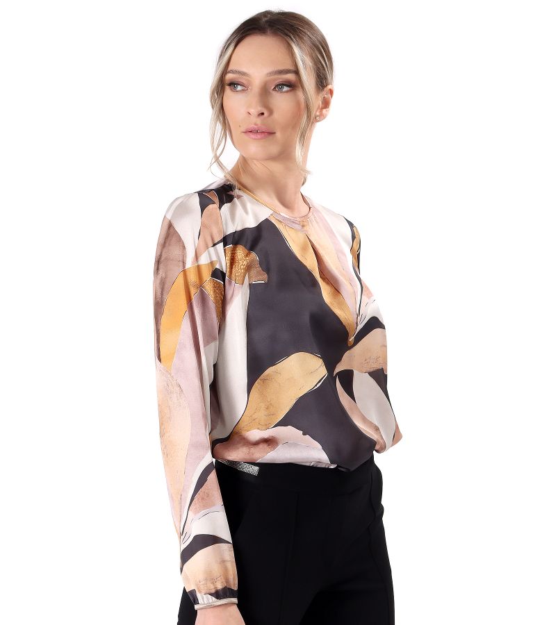 Digitally printed satin blouse with floral motifs