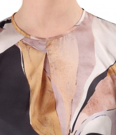 Digitally printed satin blouse with floral motifs