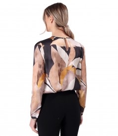 Digitally printed satin blouse with floral motifs