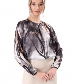 Digitally printed satin blouse with floral motifs