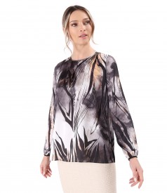 Digitally printed satin blouse with floral motifs