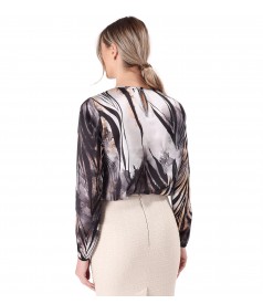 Digitally printed satin blouse with floral motifs