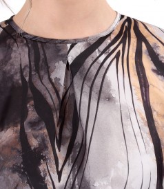 Digitally printed satin blouse with floral motifs