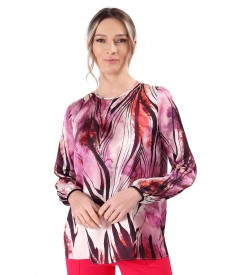 Digitally printed satin blouse with floral motifs