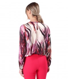 Digitally printed satin blouse with floral motifs
