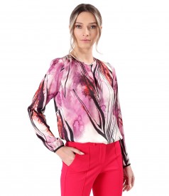 Digitally printed satin blouse with floral motifs