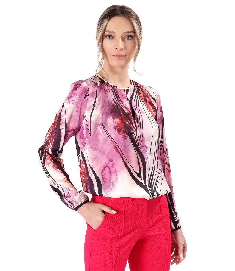 Digitally printed satin blouse with floral motifs