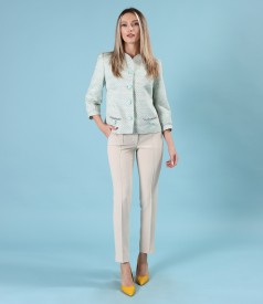 Ankle pants with jacket made of cotton curls with metallic thread