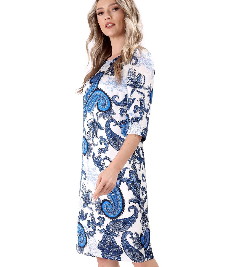 Elegant viscose satin dress printed with paisley motifs
