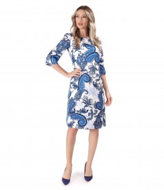 Elegant viscose satin dress printed with paisley motifs