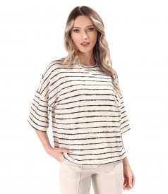 Elastic jersey blouse with stripes