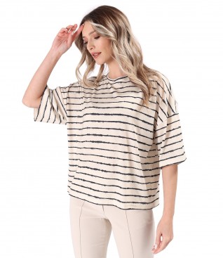 Elastic jersey blouse with stripes