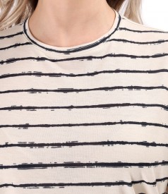 Elastic jersey blouse with stripes