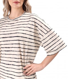 Elastic jersey blouse with stripes