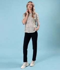 Elastic jersey blouse with stripes