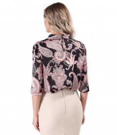 Natural silk blouse digitally printed with paisley motifs