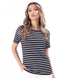 Short-sleeved blouse made of elastic jersey with stripes