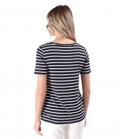 Short-sleeved blouse made of elastic jersey with stripes