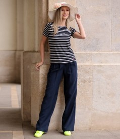 Short-sleeved blouse made of elastic jersey with stripes