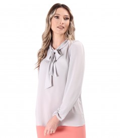 Blouse with long sleeves and scarf collar