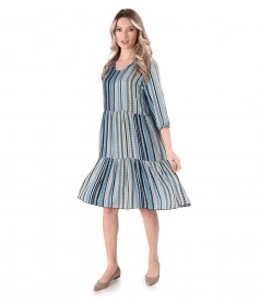 Dress with ruffles made of viscose printed with geometric motifs