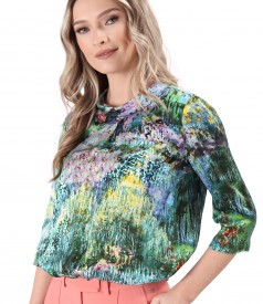 Digitally printed natural silk blouse