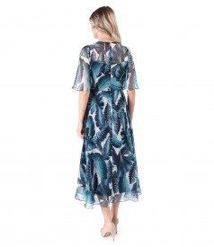 Printed veil midi dress with wide sleeves