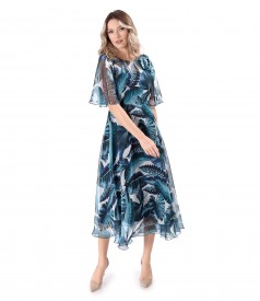 Printed veil midi dress with wide sleeves