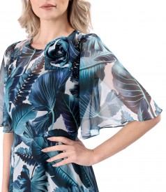 Printed veil midi dress with wide sleeves