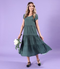 Midi dress with ruffles made of viscose printed with geometric motifs