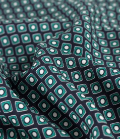 Midi dress with ruffles made of viscose printed with geometric motifs