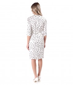 Elegant dress with satin viscose collar with polka dots and detachable brooch