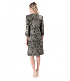 Viscose evening dress with linen printed with golden motifs