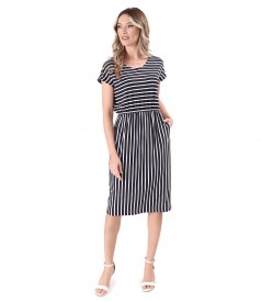 Elastic viscose jersey dress with stripes