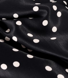 Elegant dress with satin viscose collar with polka dots and detachable brooch