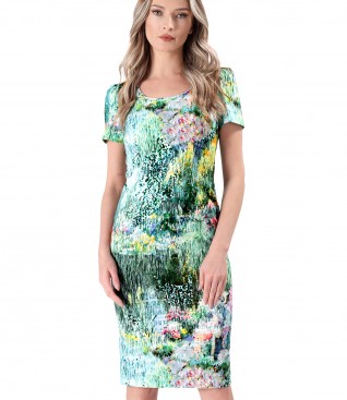 Tapered dress made of digitally printed elastic cotton
