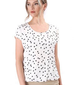 Satin viscose blouse printed with polka dots