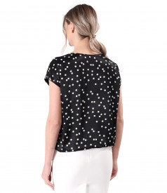 Satin viscose blouse printed with polka dots