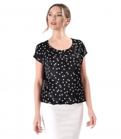 Satin viscose blouse printed with polka dots