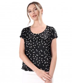 Satin viscose blouse printed with polka dots