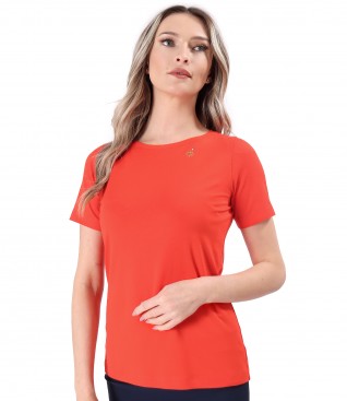 Elastic jersey blouse with short sleeves