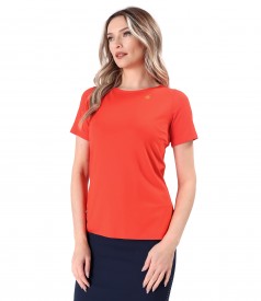 Elastic jersey blouse with short sleeves