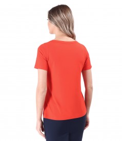 Elastic jersey blouse with short sleeves