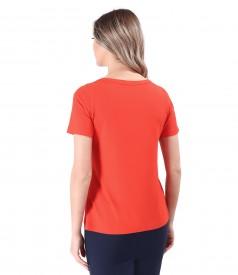 Elastic jersey blouse with short sleeves