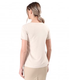 Elastic jersey blouse with short sleeves