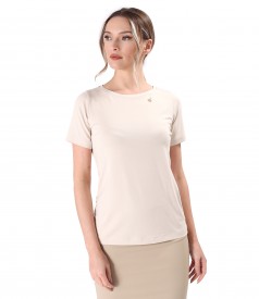 Elastic jersey blouse with short sleeves